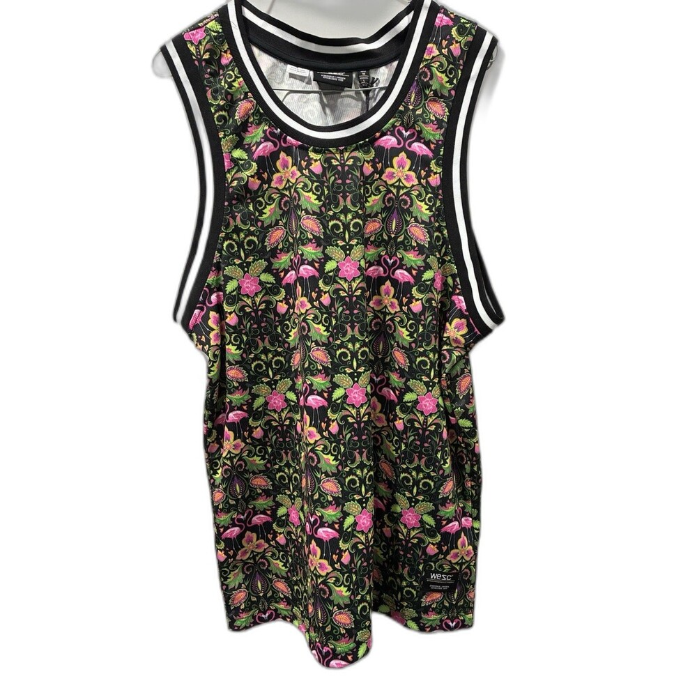 WeSC Flamingo-Go Wild Basketball Tank Top Unisex M NWT Vibrant Floral Streetwear